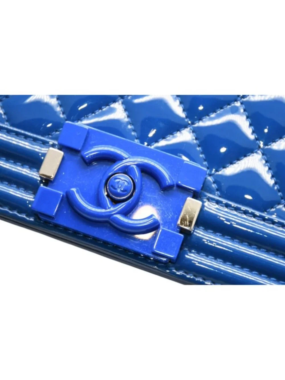 Chanel Boy Chain Shoulder Bag Patent Leather CC Logo Silver